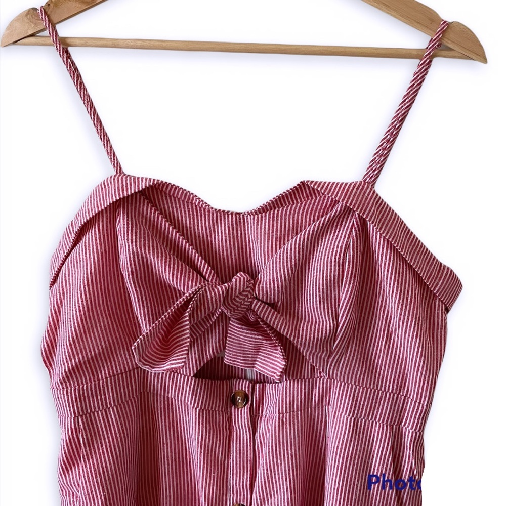 White Closet Red and White Striped Midi Button Down Dress Size Large Sundress